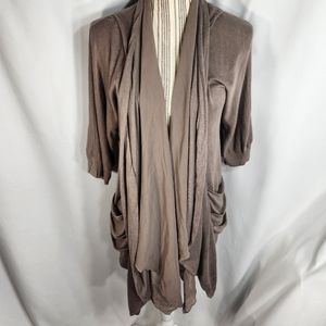New York & Co Taupe Waterfall Open Front Short Sleeve Cardigan w/Pockets Medium